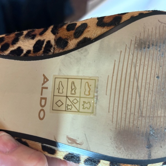ALDO Sz 10 Slingback Animal Print Pony Hair Block Heel Pointy Toe Buckle Closure - Picture 8 of 9